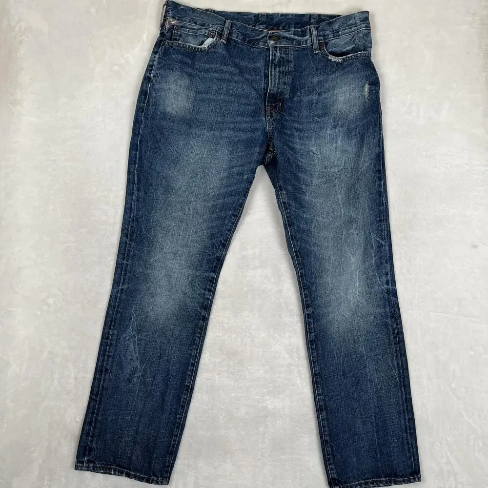Denim & Supply Ralph Lauren Slouch Jeans Mens 38x32 Blue Distressed Straight